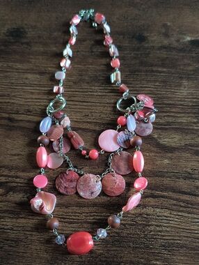 Handmade Coral Pink Multi-Bead Layered Necklace